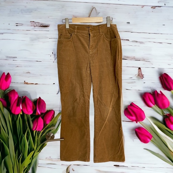 Jones New York Signature Stretch Corduroy Pants, Mustard, Boot Cut, Y2K 4P - Picture 1 of 4